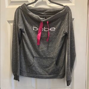 Bebe Gray Sweatshirt with Fuchsia Drawstring Neck